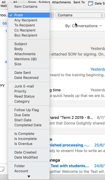 outlook for mac returning no search results